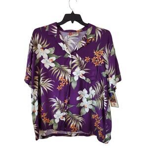 Hilo Hattie Mens Floral Print Short Sleeve Hawaiian Shirt Size XL Purple NEW